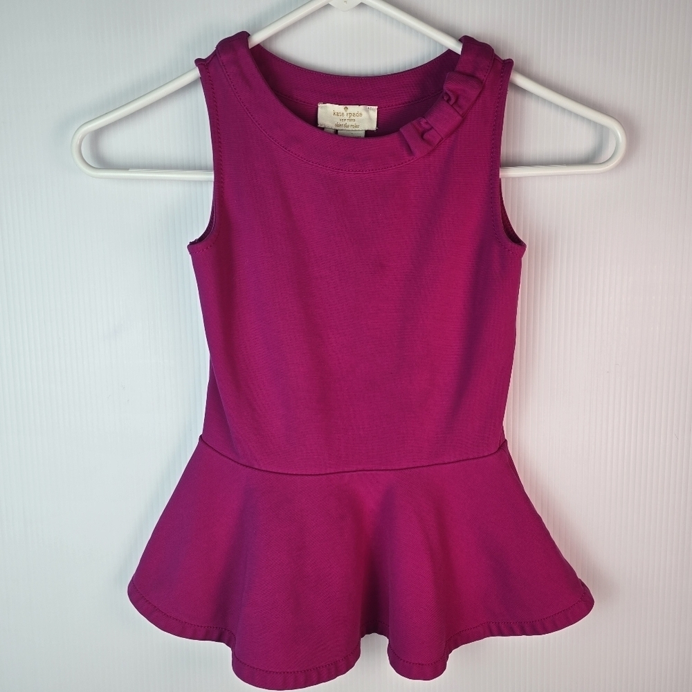 Kate Spade Girls Magenta Pink Bow Neck Peplum Sleeveless Top Size Small